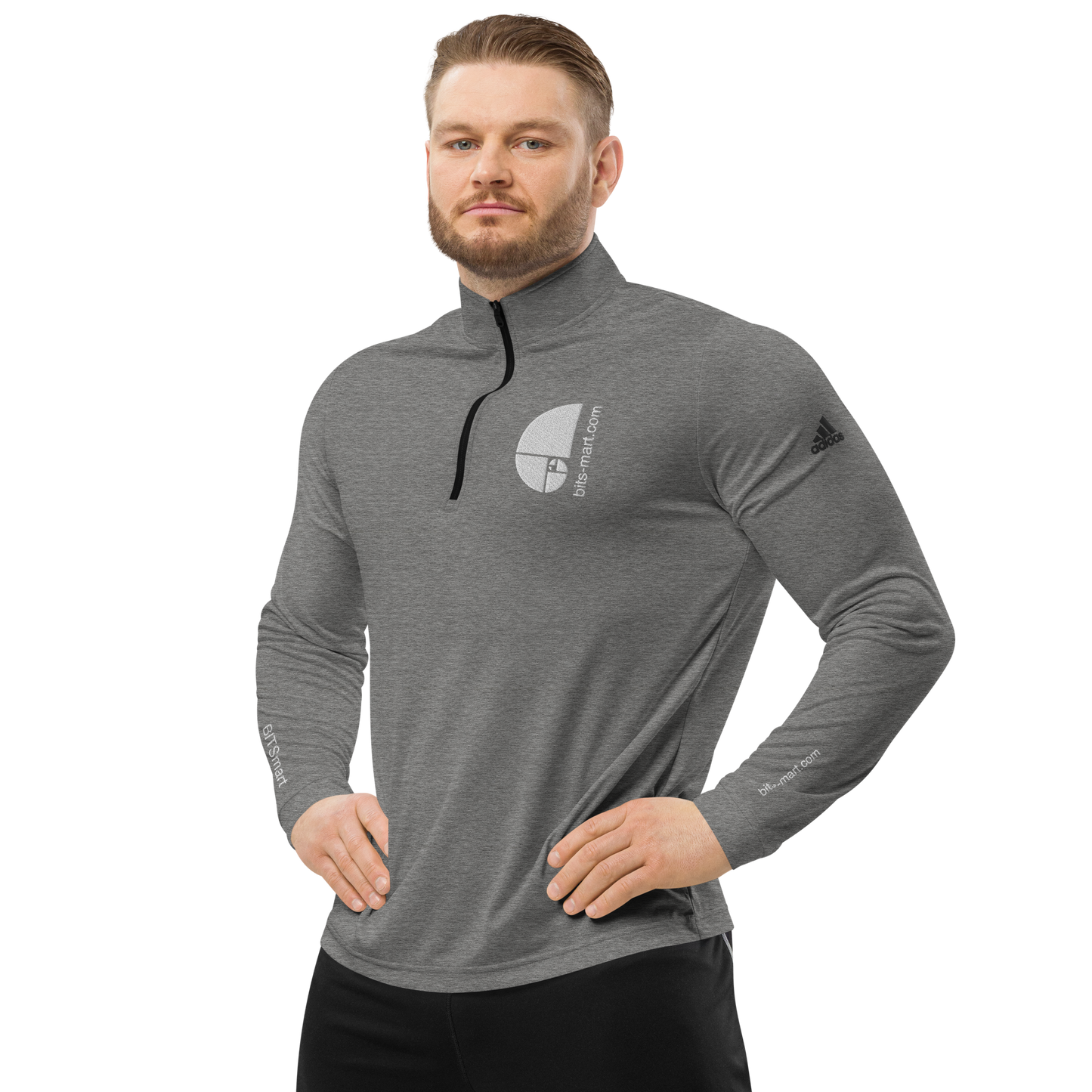 Adidas Quarter Zip Pullover Activewear — Grey White