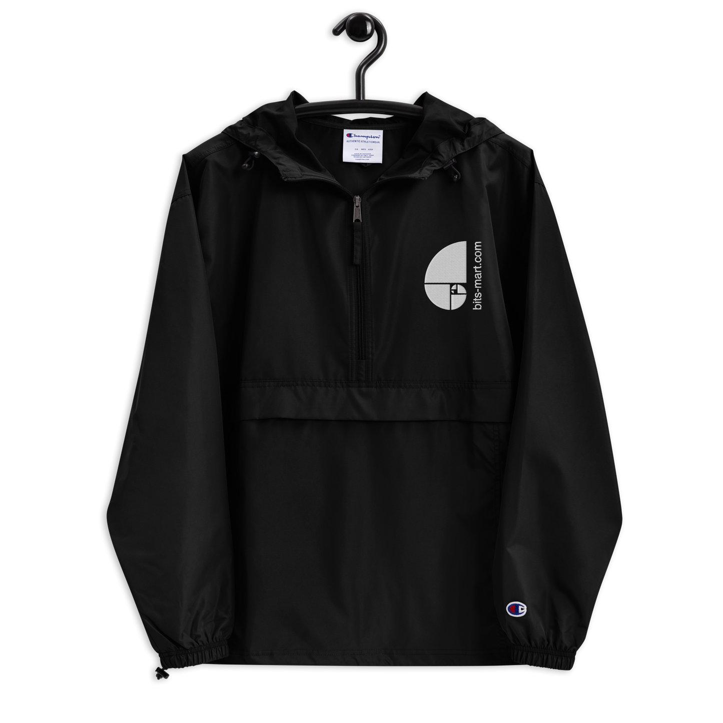 Embroidered Champion Packable Jacket — Black