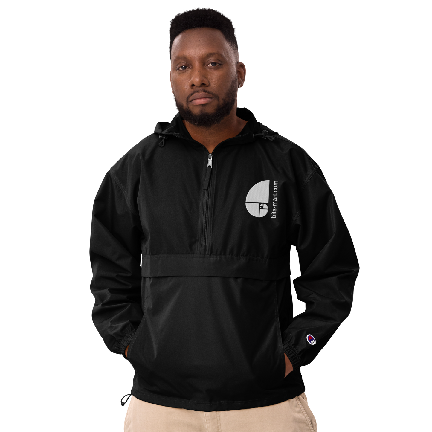 Embroidered Champion Packable Jacket — Black