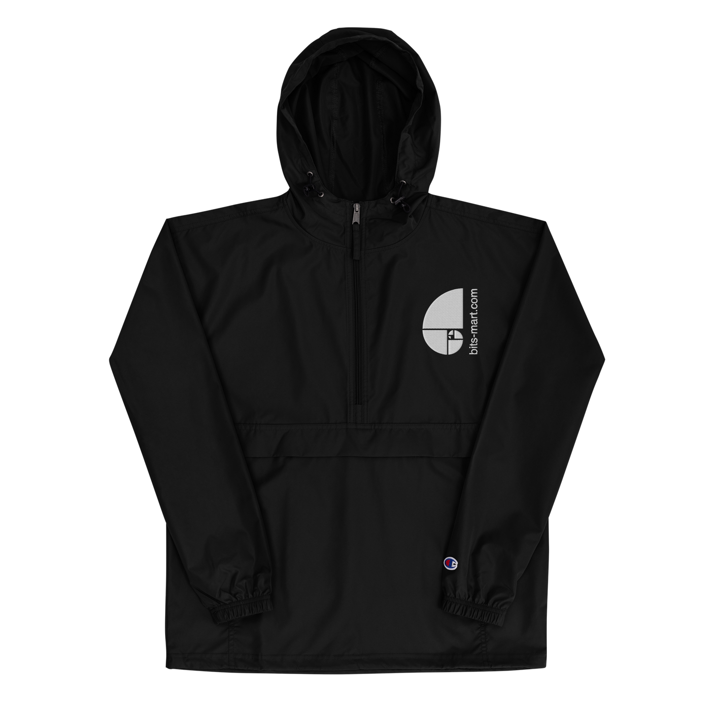 Embroidered Champion Packable Jacket — Black