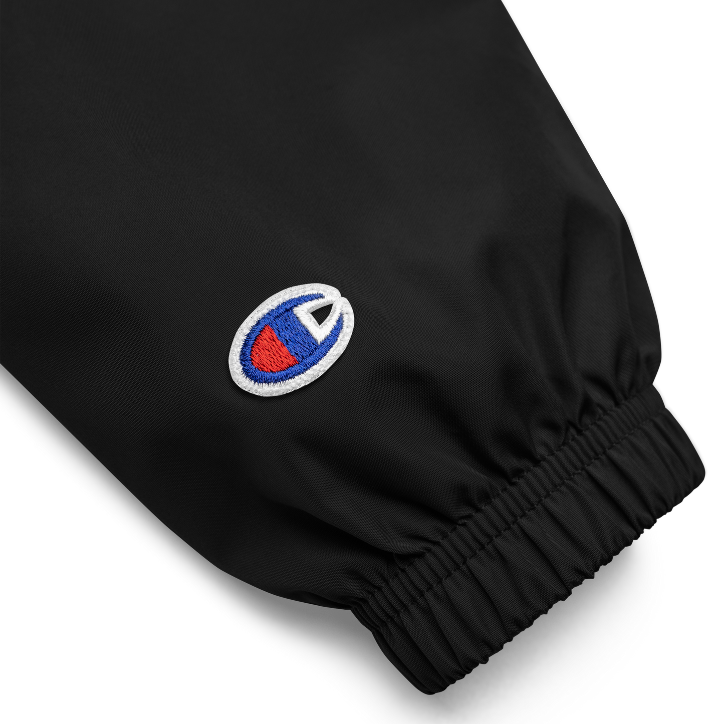 Embroidered Champion Packable Jacket — Black