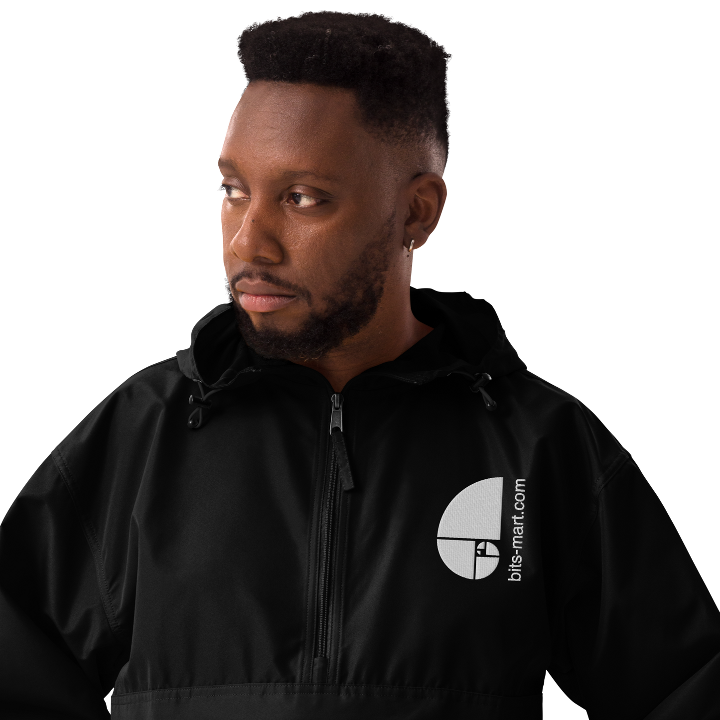 Embroidered Champion Packable Jacket — Black