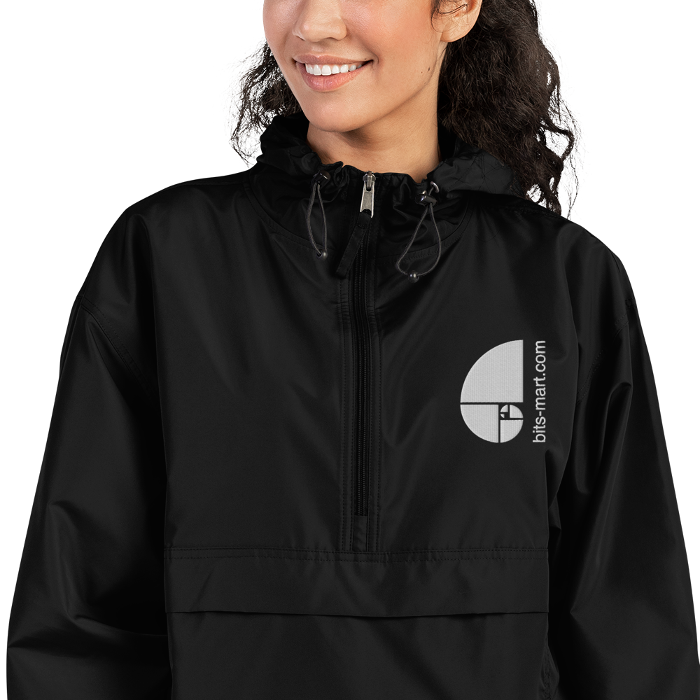 Embroidered Champion Packable Jacket — Black