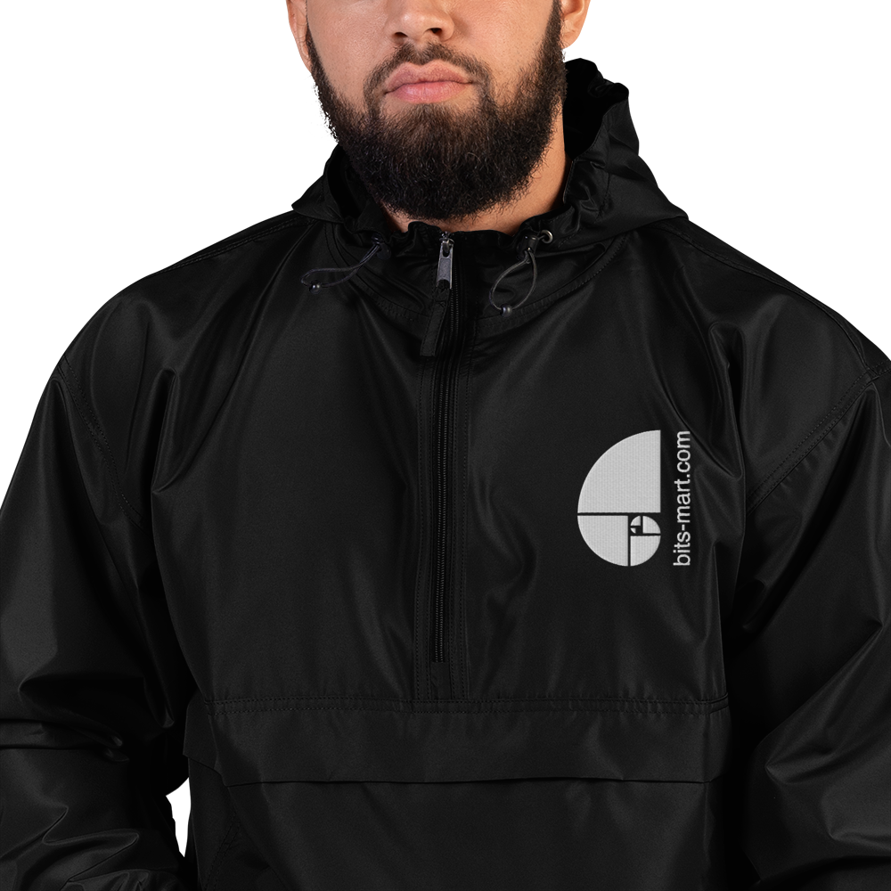Embroidered Champion Packable Jacket — Black