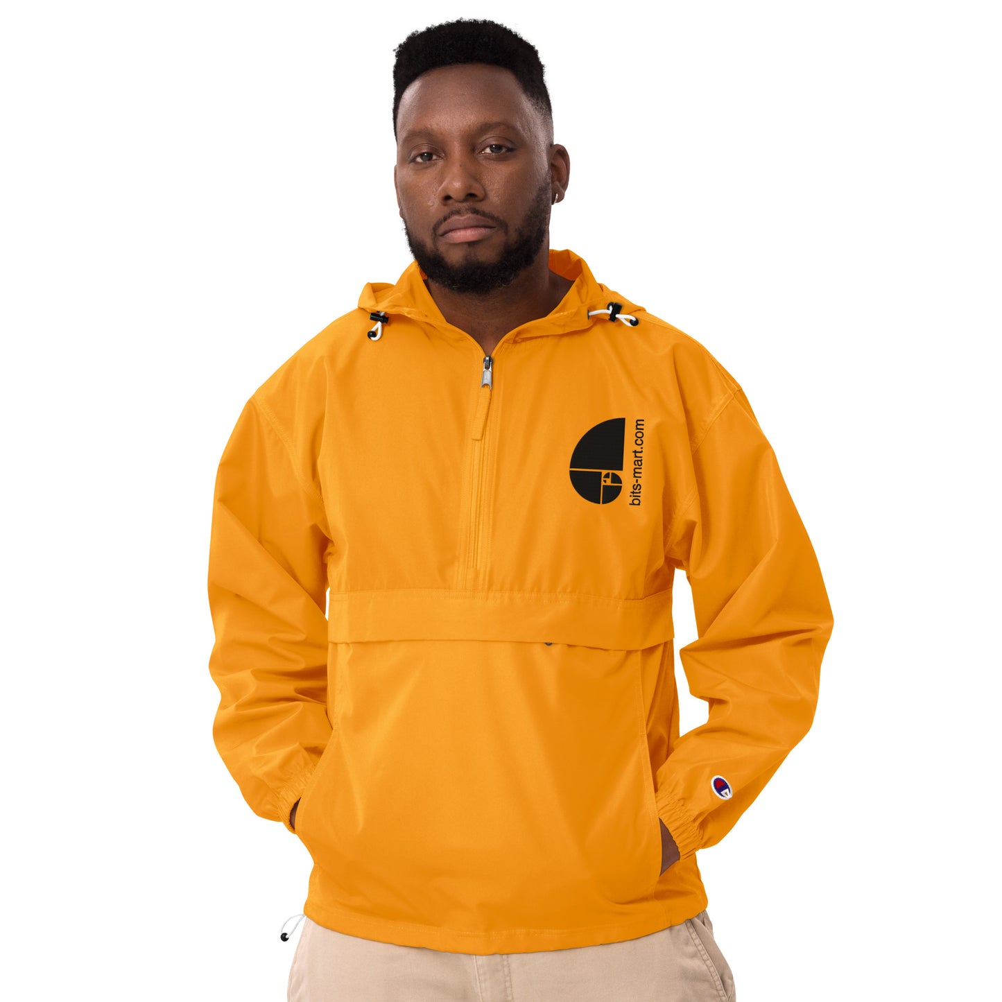 Embroidered Champion Packable Jacket — Orange