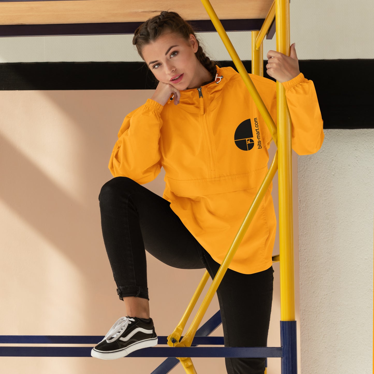 Embroidered Champion Packable Jacket — Orange