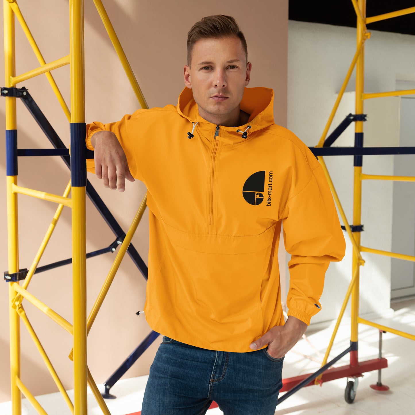 Embroidered Champion Packable Jacket — Orange