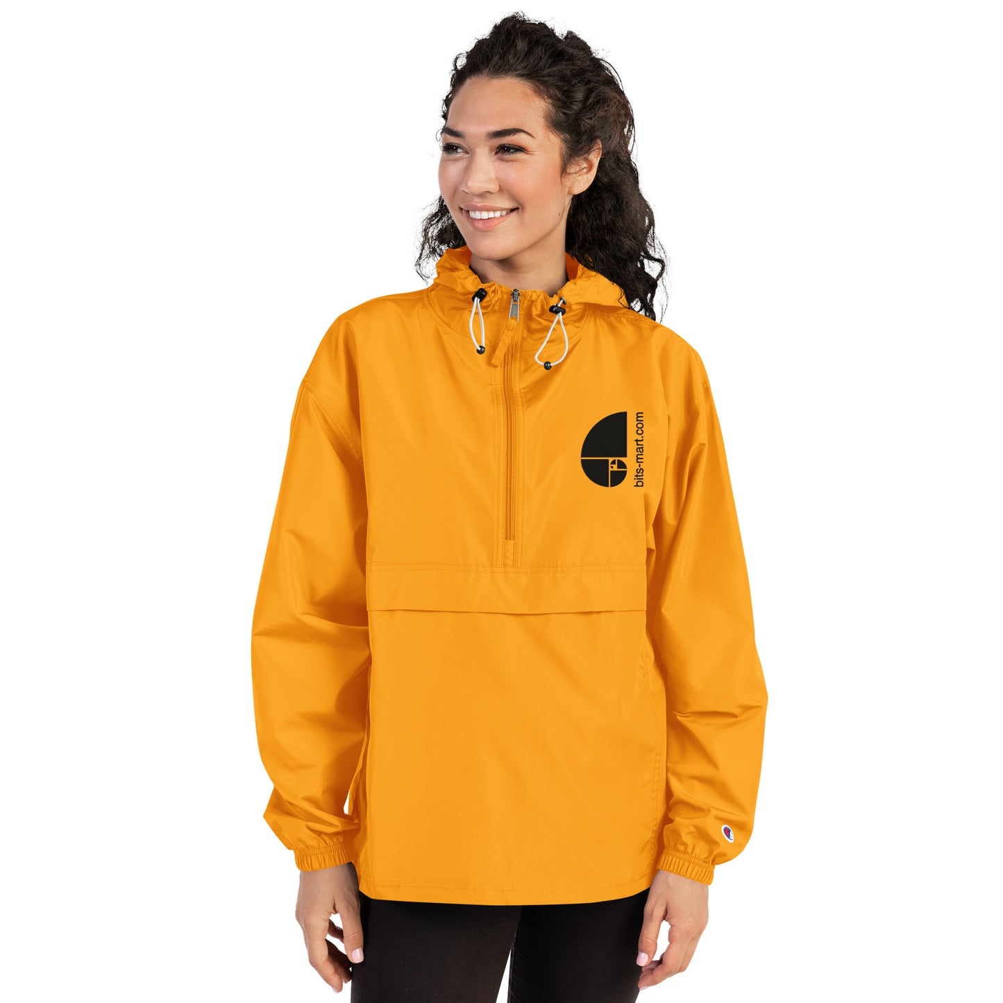 Embroidered Champion Packable Jacket — Orange