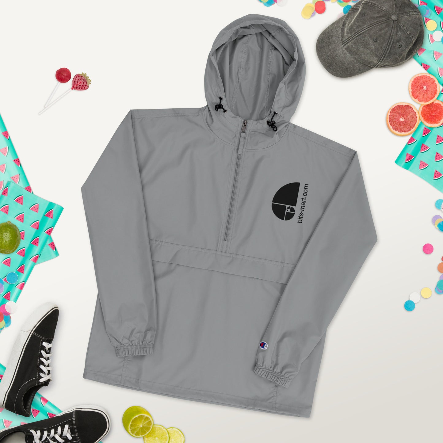 Embroidered Champion Packable Jacket — Graphite