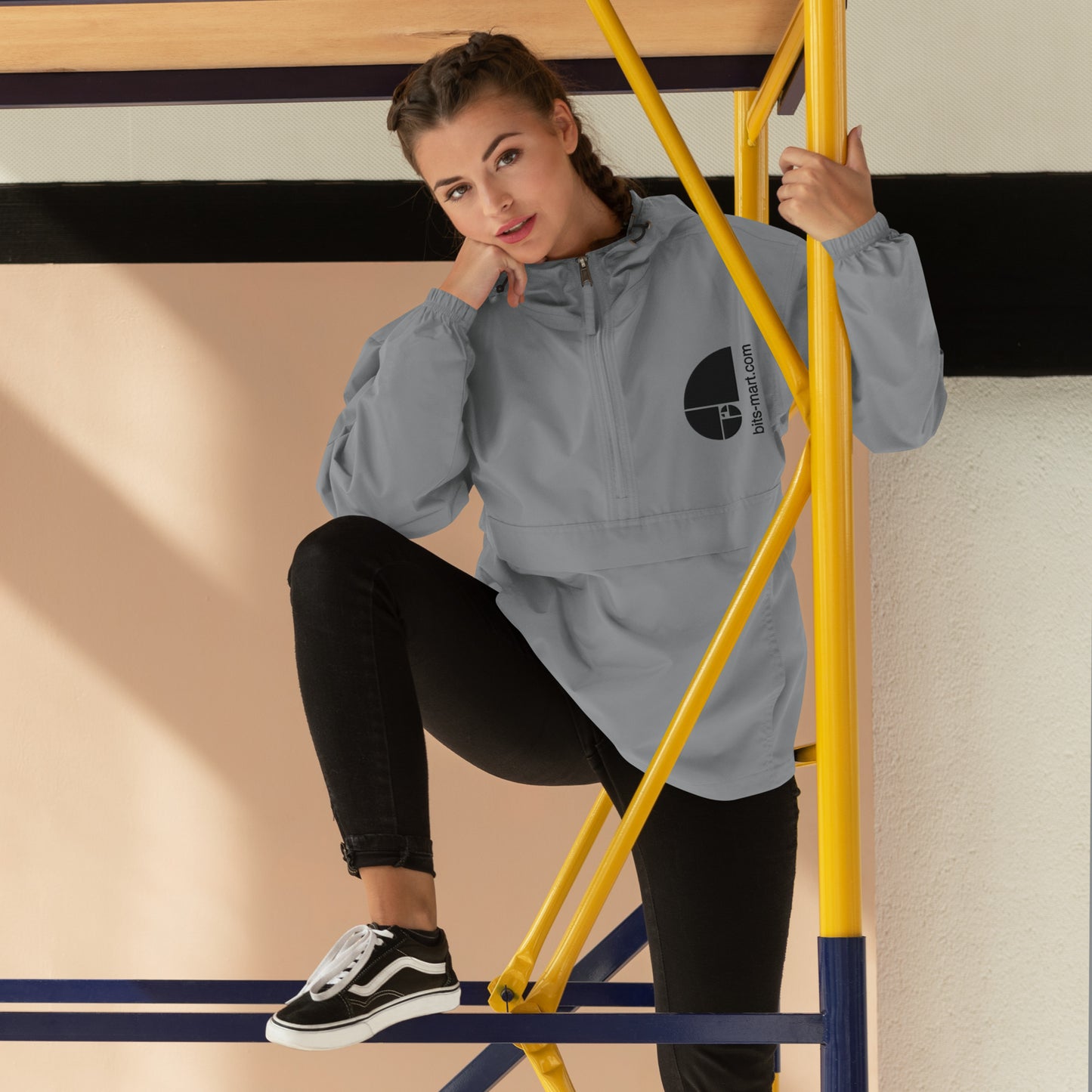 Embroidered Champion Packable Jacket — Graphite
