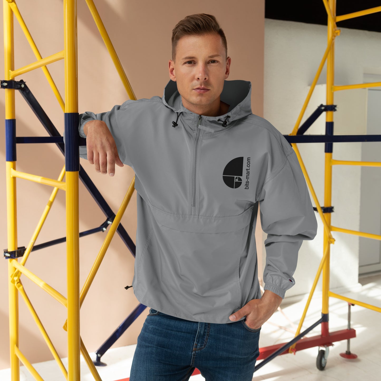 Embroidered Champion Packable Jacket — Graphite