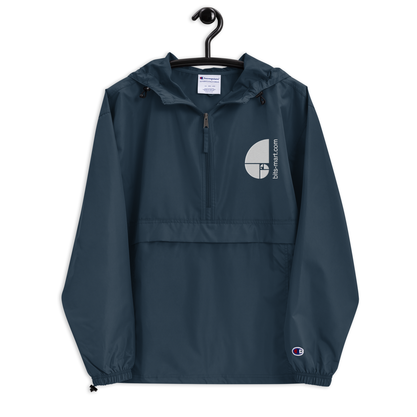 Embroidered Champion Packable Jacket — Navy