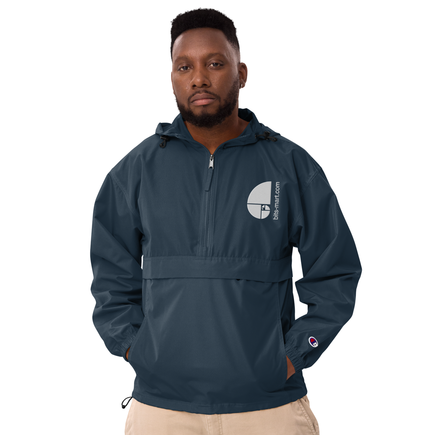 Embroidered Champion Packable Jacket — Navy