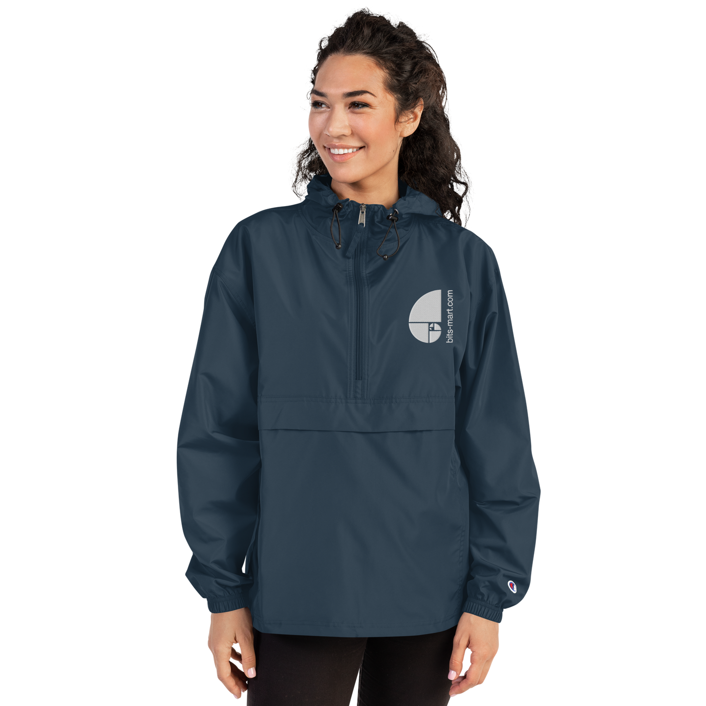 Embroidered Champion Packable Jacket — Navy