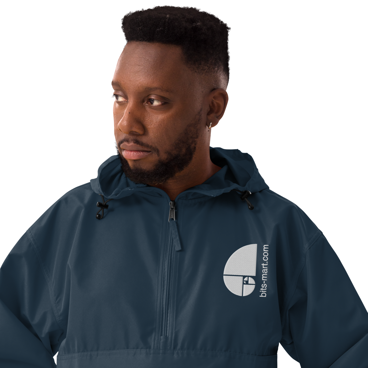 Embroidered Champion Packable Jacket — Navy