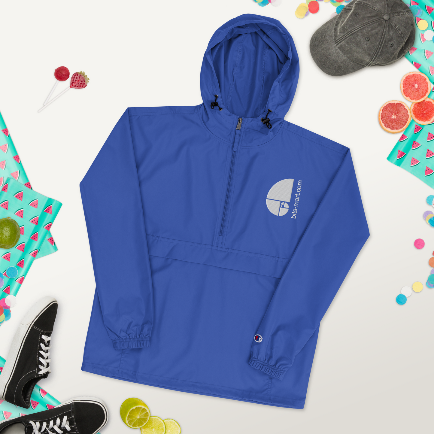 Embroidered Champion Packable Jacket — Royal Blue