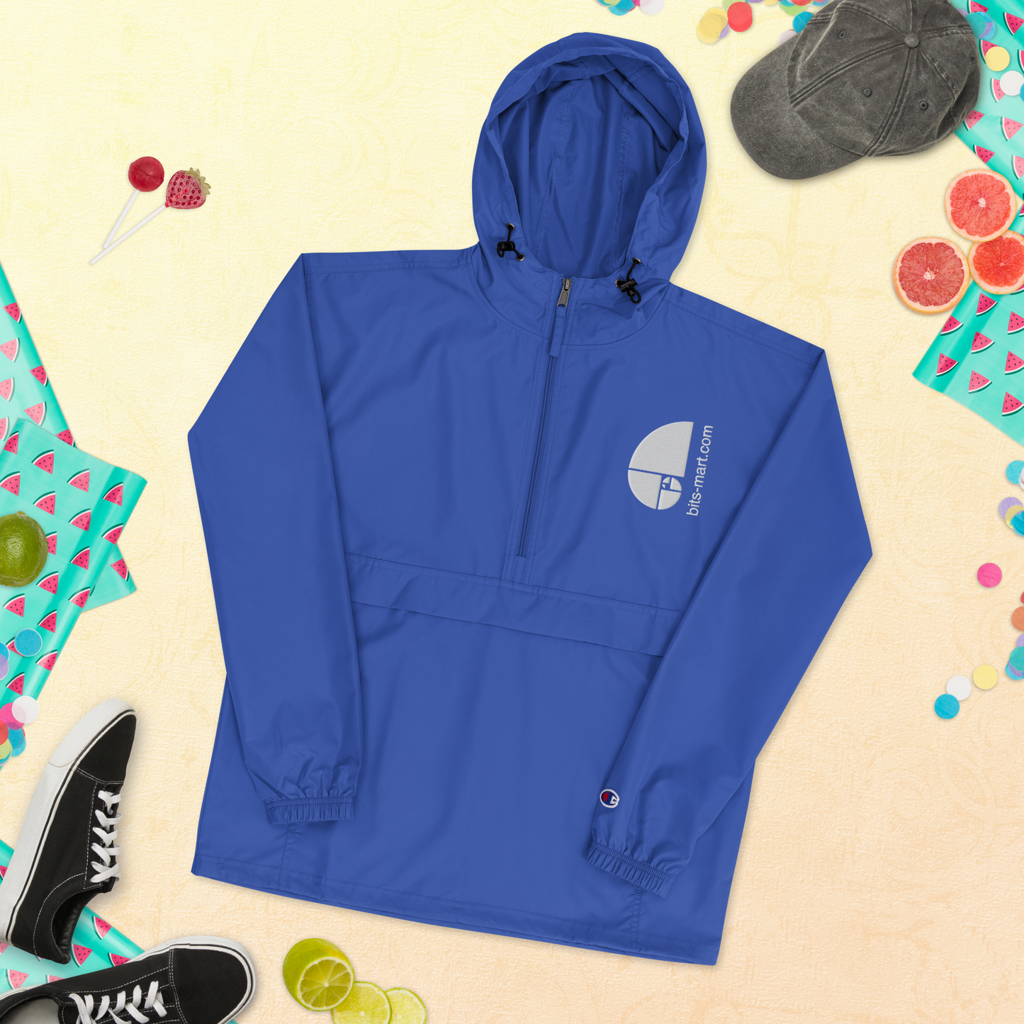 Embroidered Champion Packable Jacket — Royal Blue