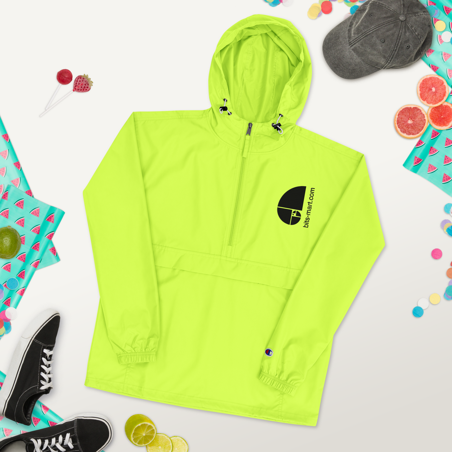 Embroidered Champion Packable Jacket — Light Green