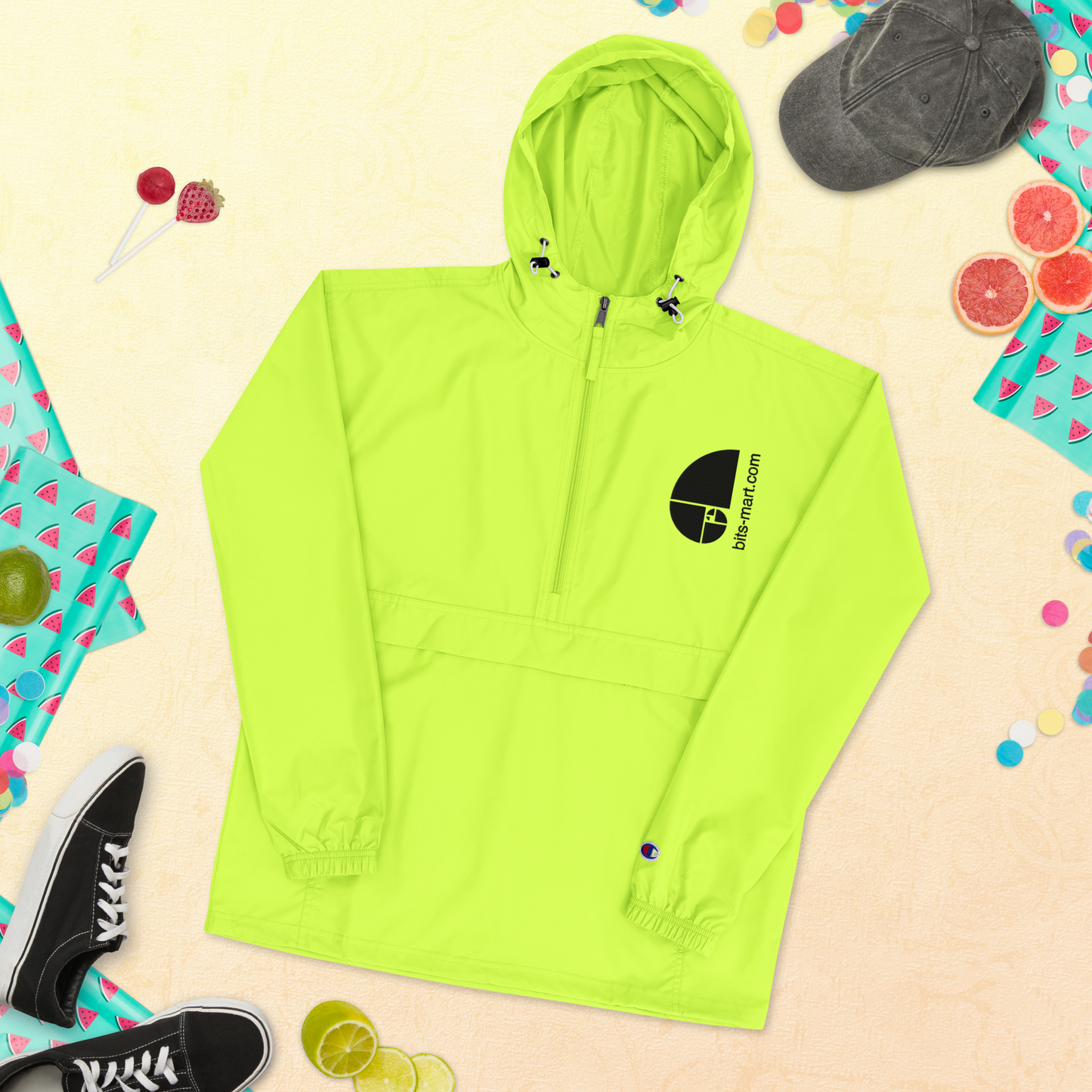 Embroidered Champion Packable Jacket — Light Green