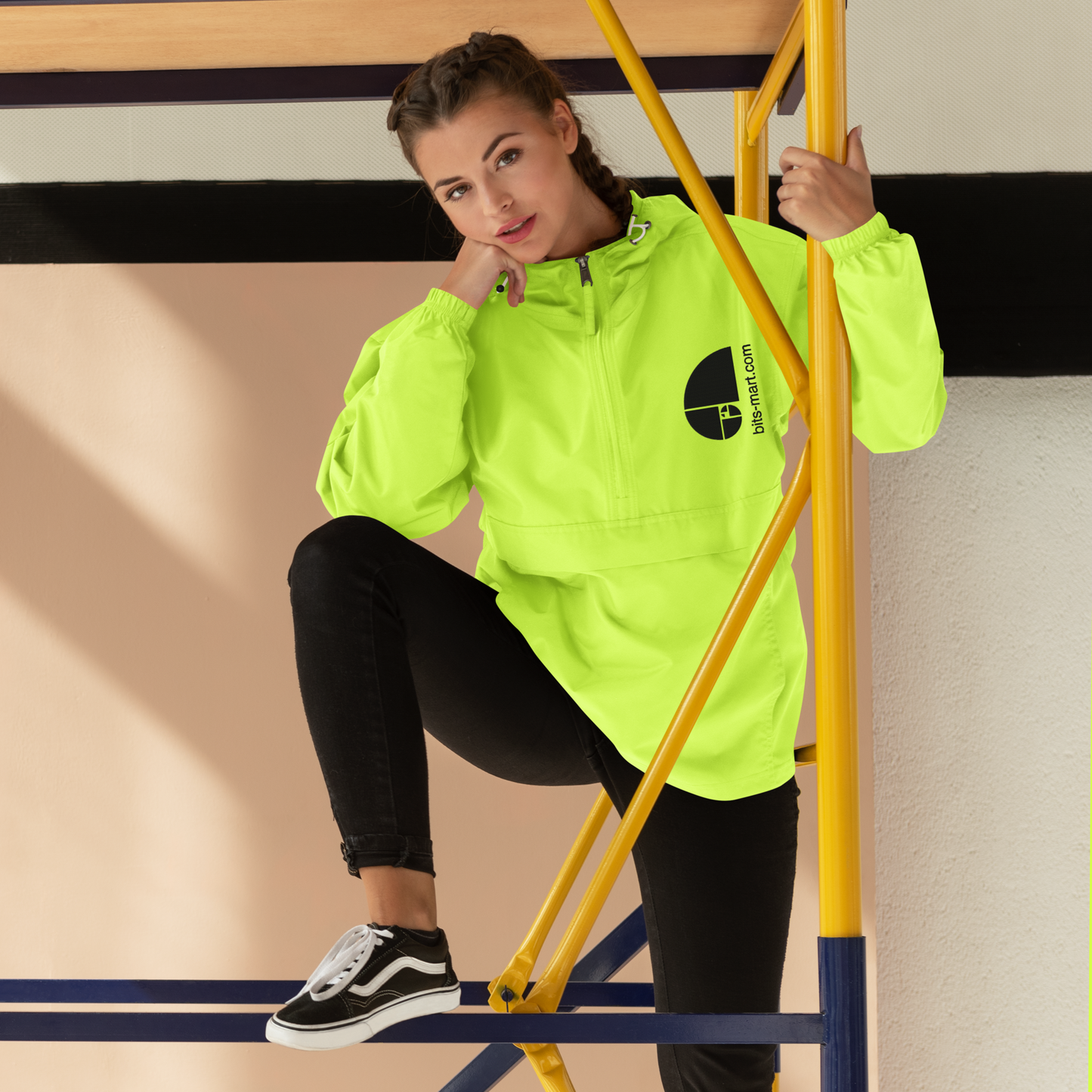 Embroidered Champion Packable Jacket — Light Green