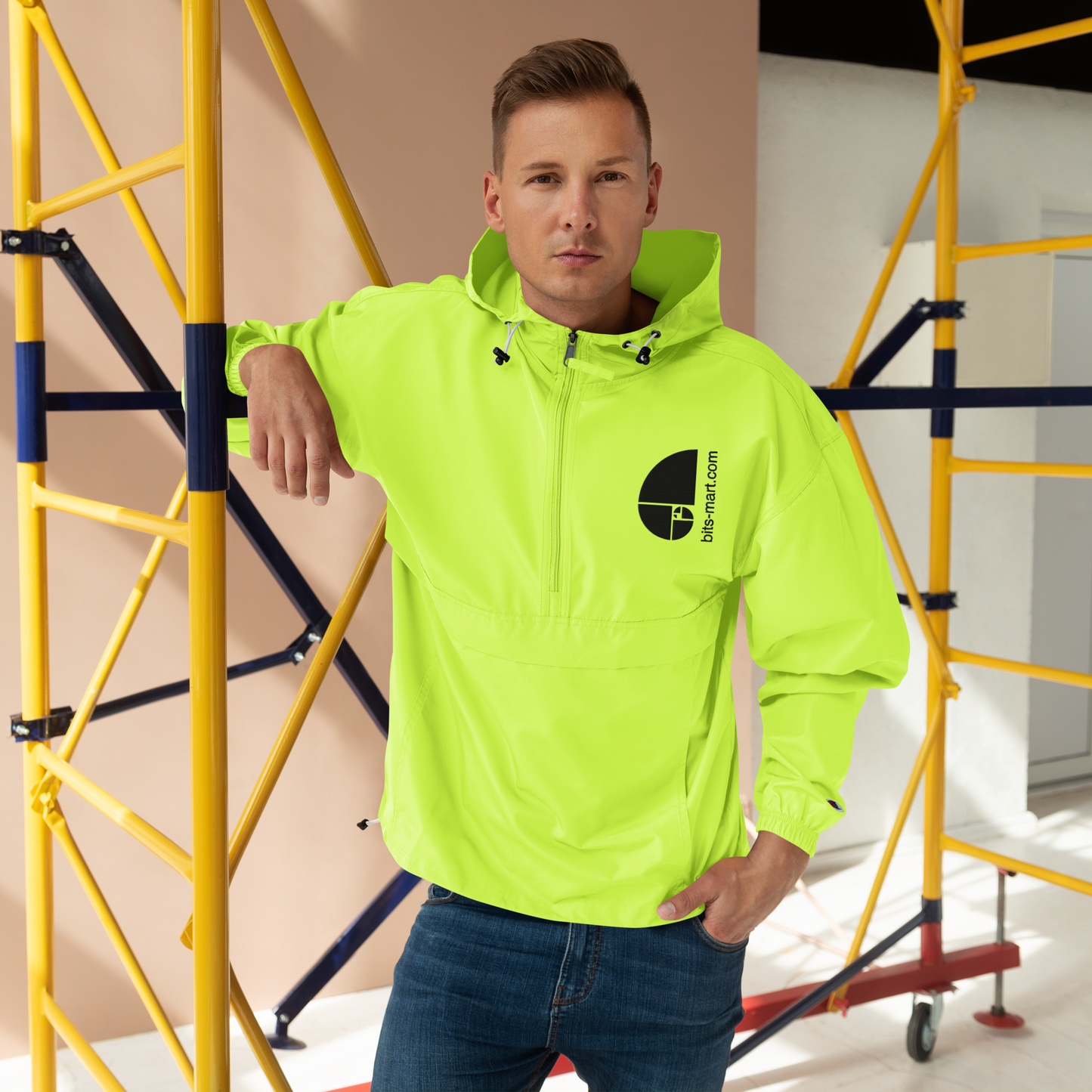 Embroidered Champion Packable Jacket — Light Green