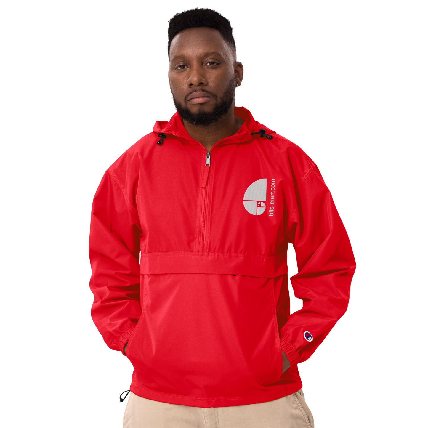 Embroidered Champion Packable Jacket — Red