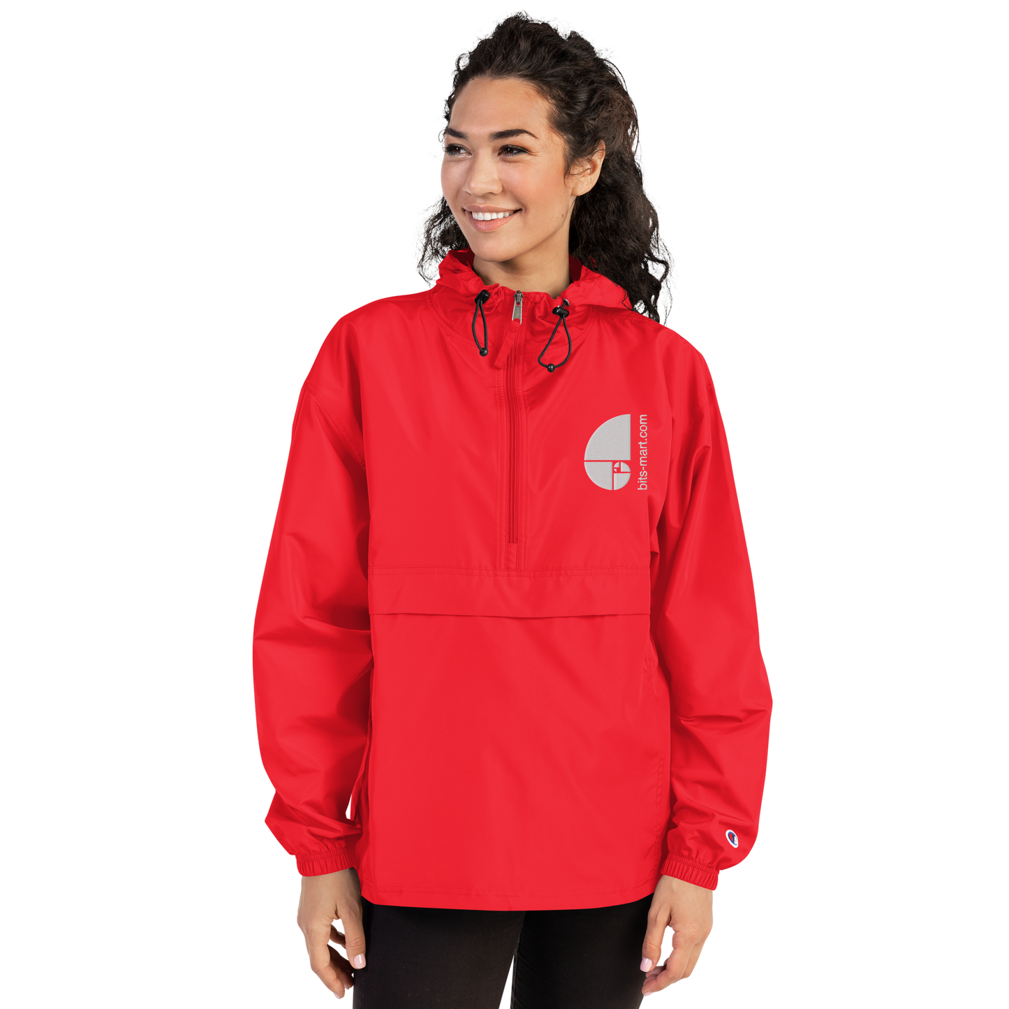 Embroidered Champion Packable Jacket — Red