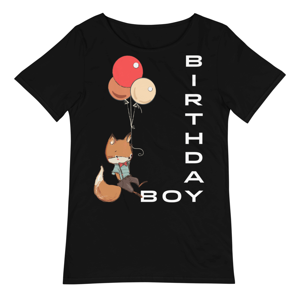 Men's Birthday Boy Relaxed Fit Raw Neck Tee with Cute Fox - Black