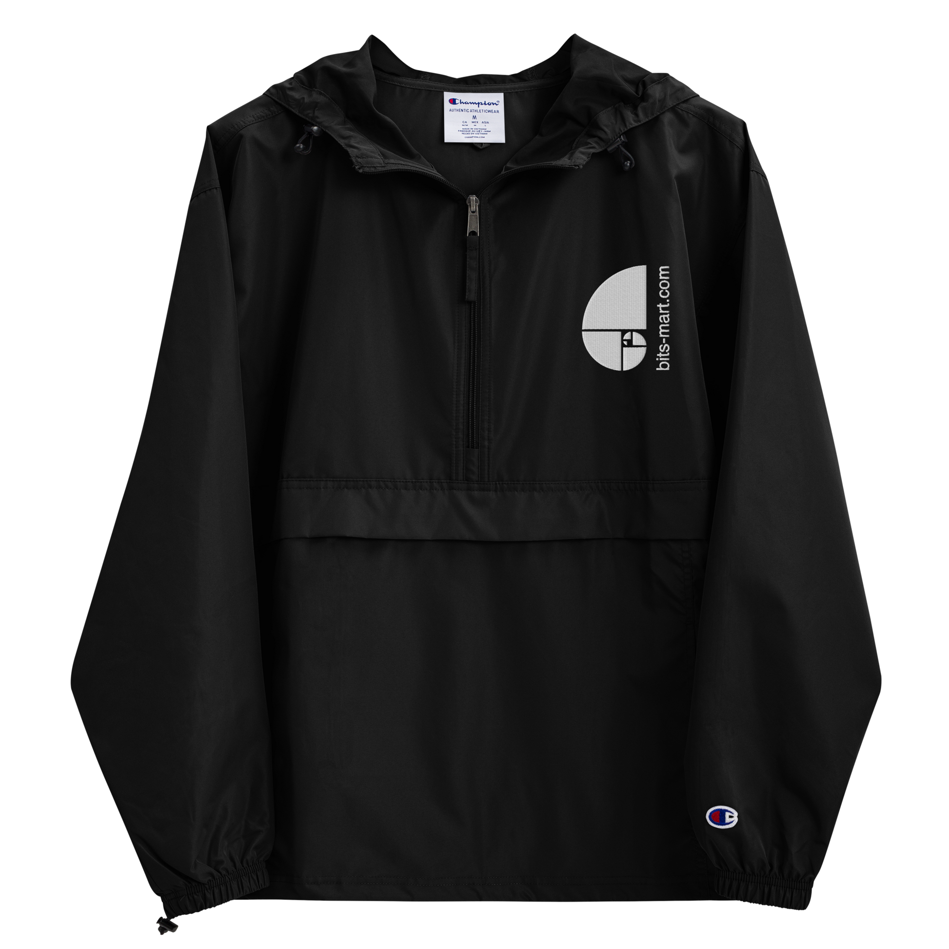 Embroidered Champion Packable Jacket — Black