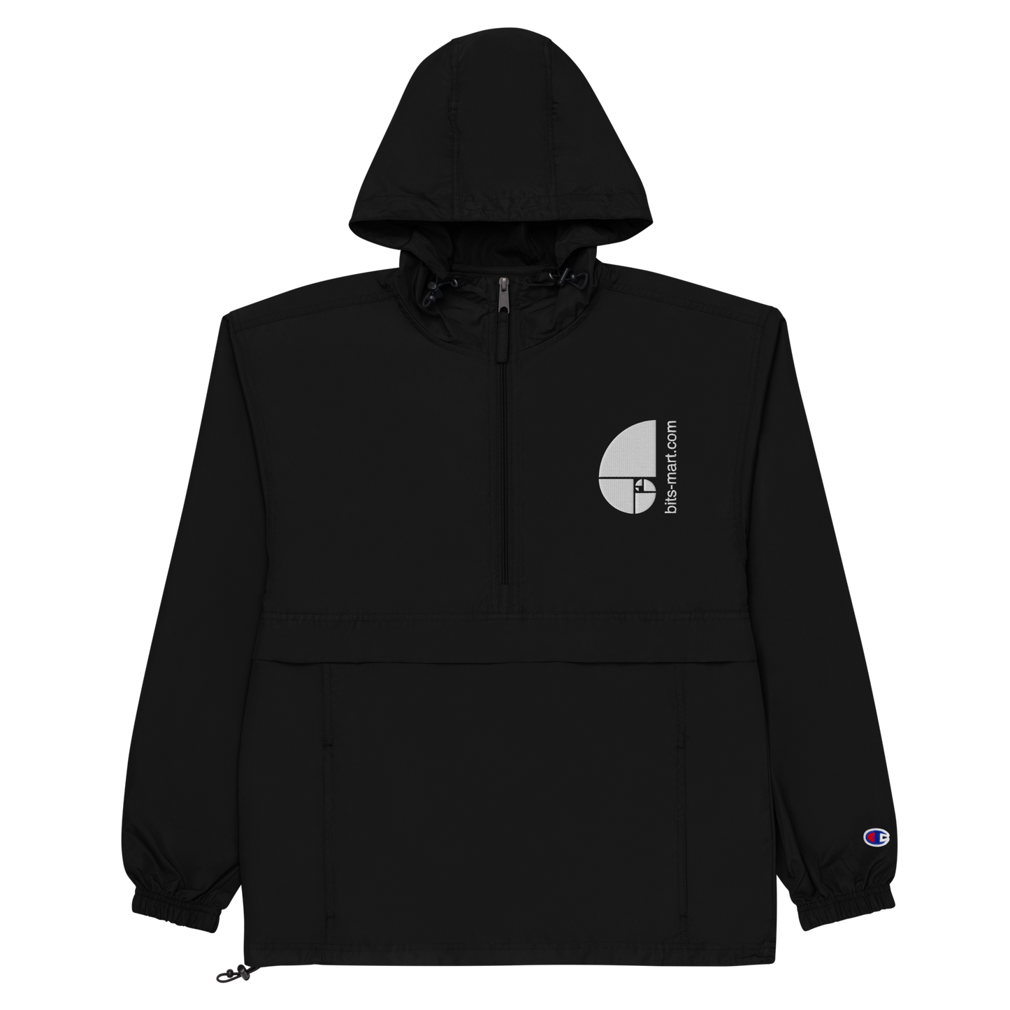 Embroidered Champion Packable Jacket — Black