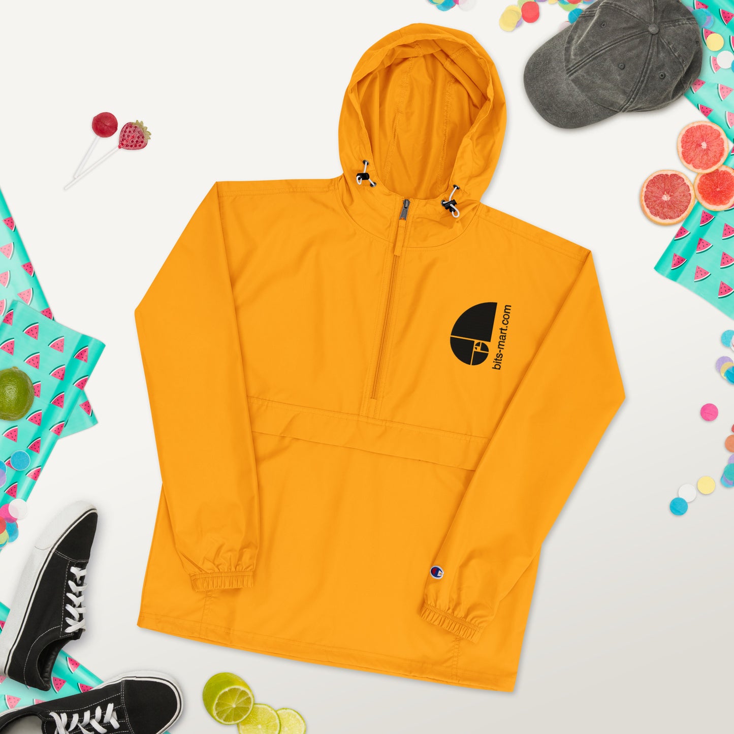 Embroidered Champion Packable Jacket — Orange