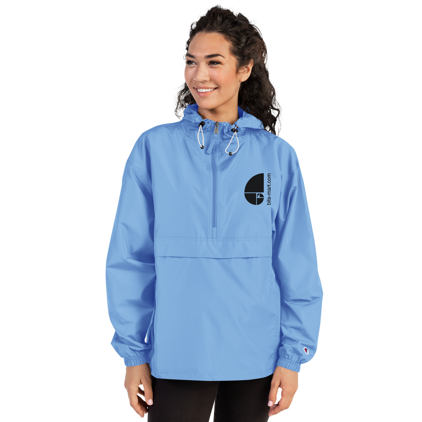 Embroidered Champion Packable Jacket — Light Blue