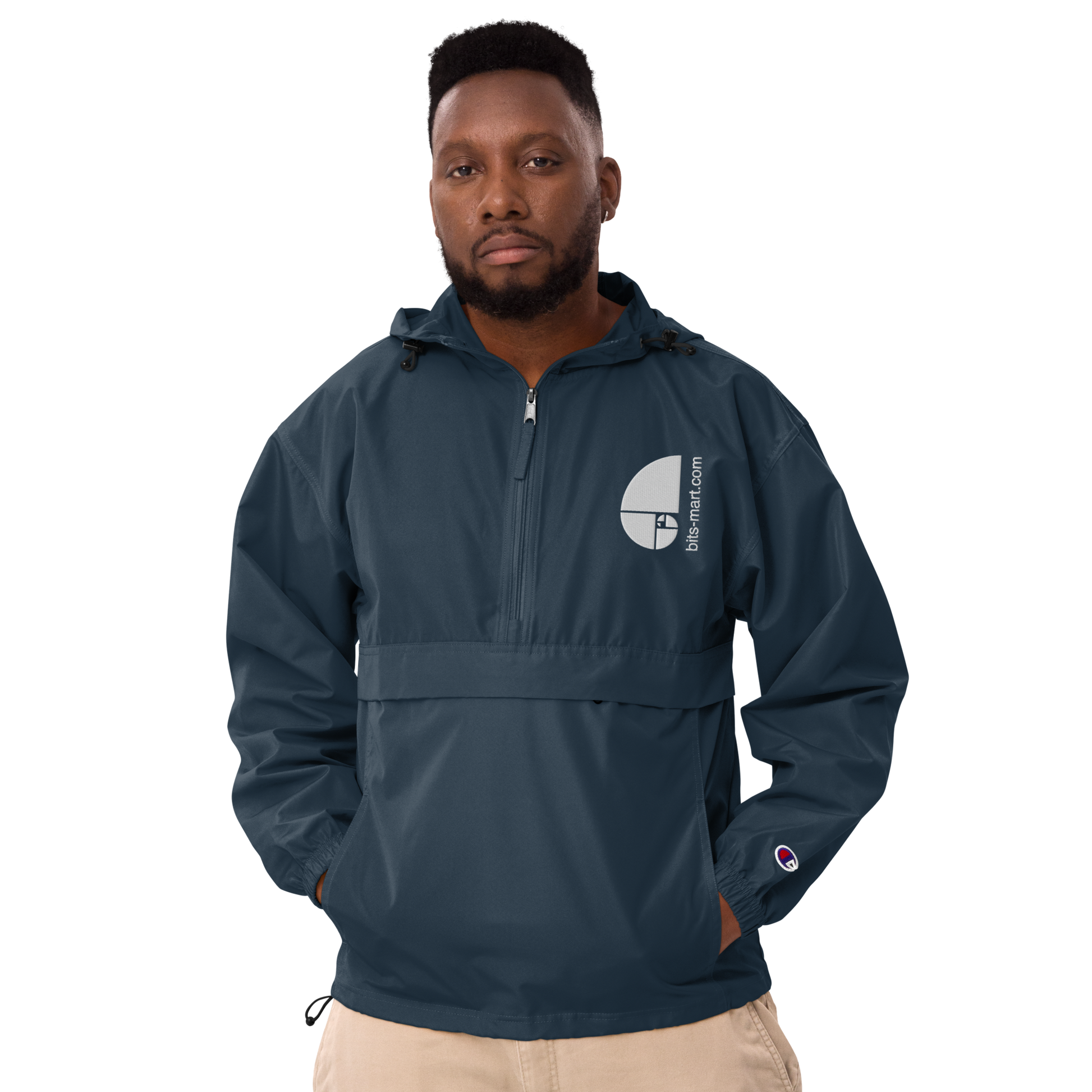 Embroidered Champion Packable Jacket — Navy