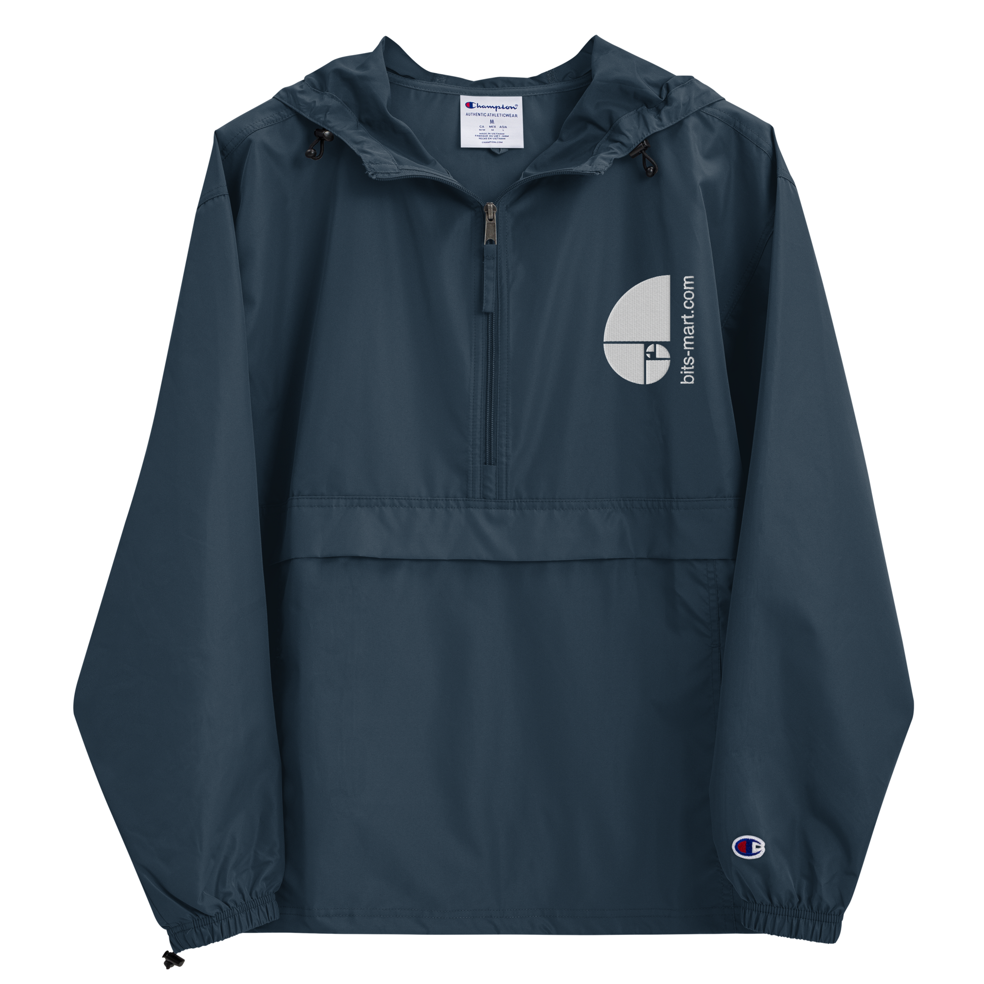 Embroidered Champion Packable Jacket — Navy
