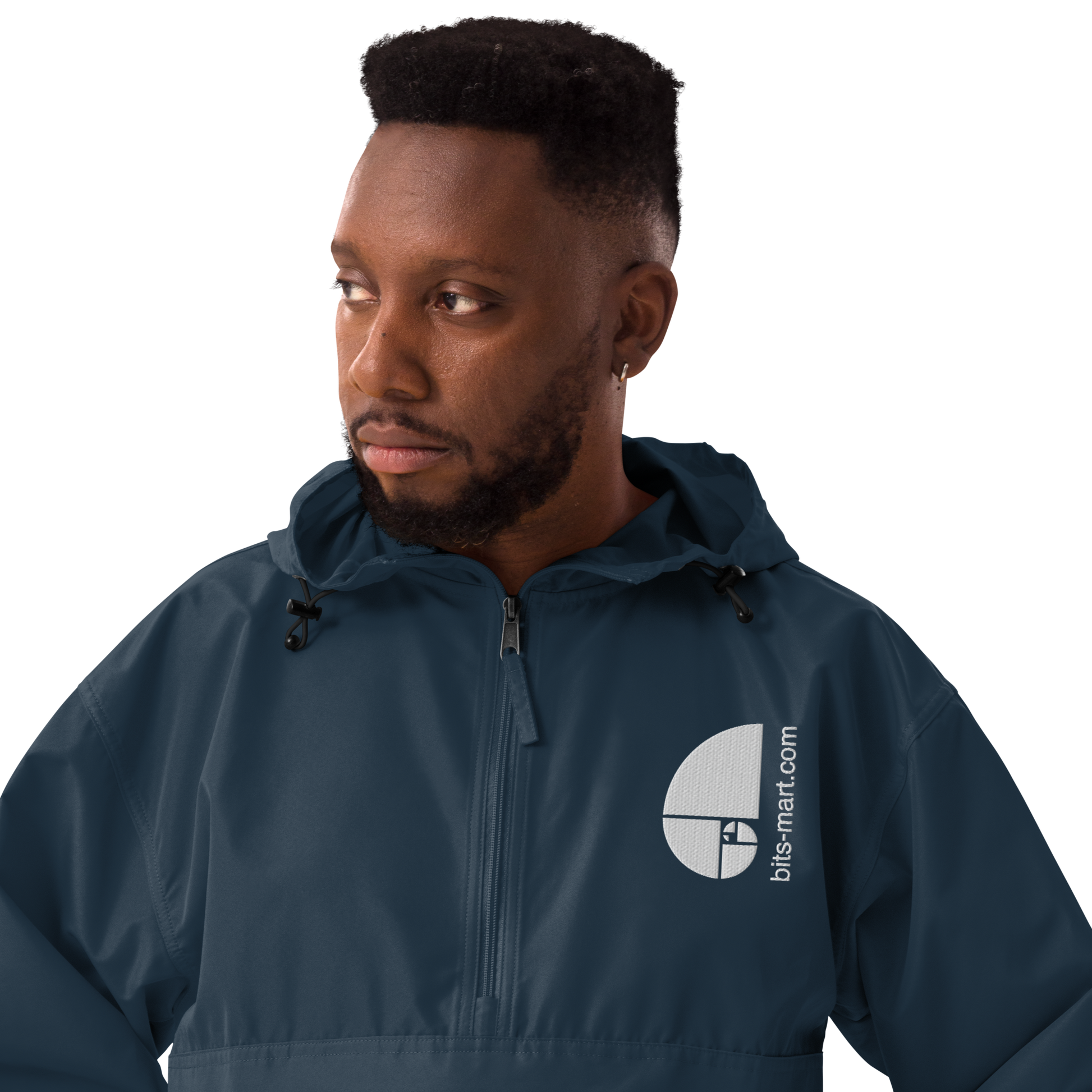 Embroidered Champion Packable Jacket — Navy