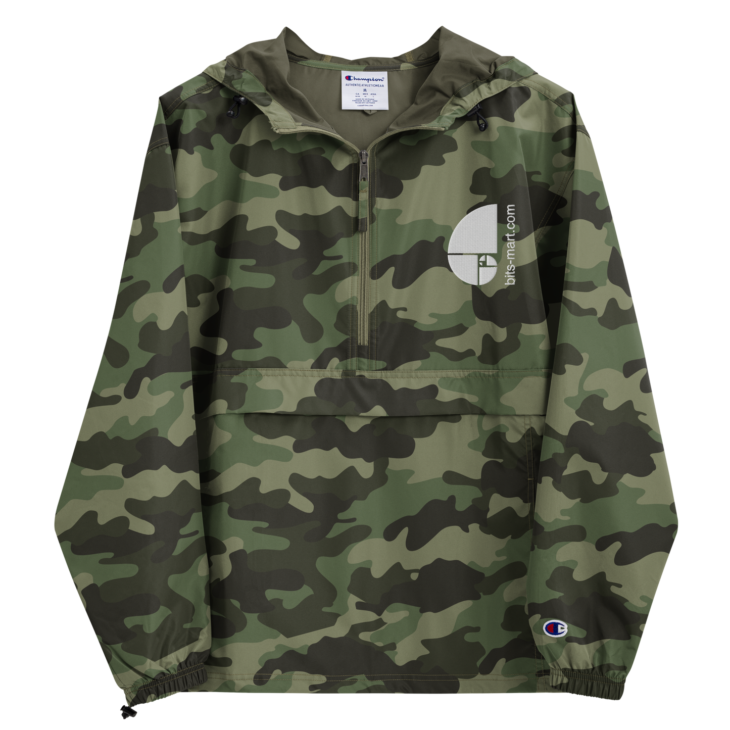 Embroidered Champion Packable Jacket — Olive Green Camo