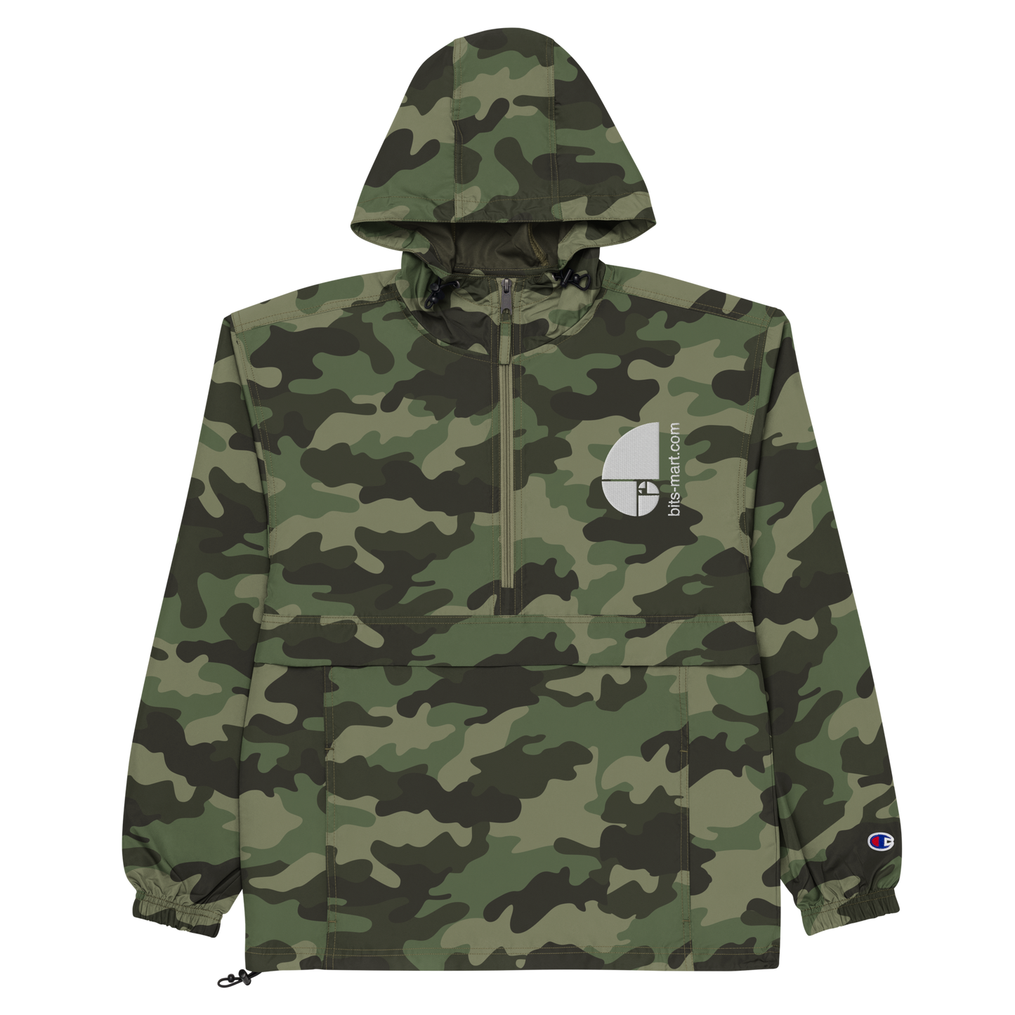 Embroidered Champion Packable Jacket — Olive Green Camo