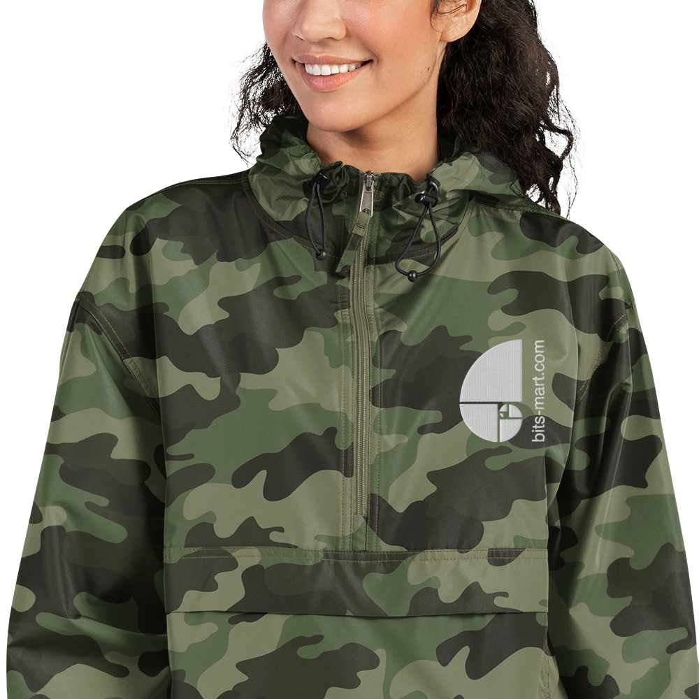 Embroidered Champion Packable Jacket — Olive Green Camo