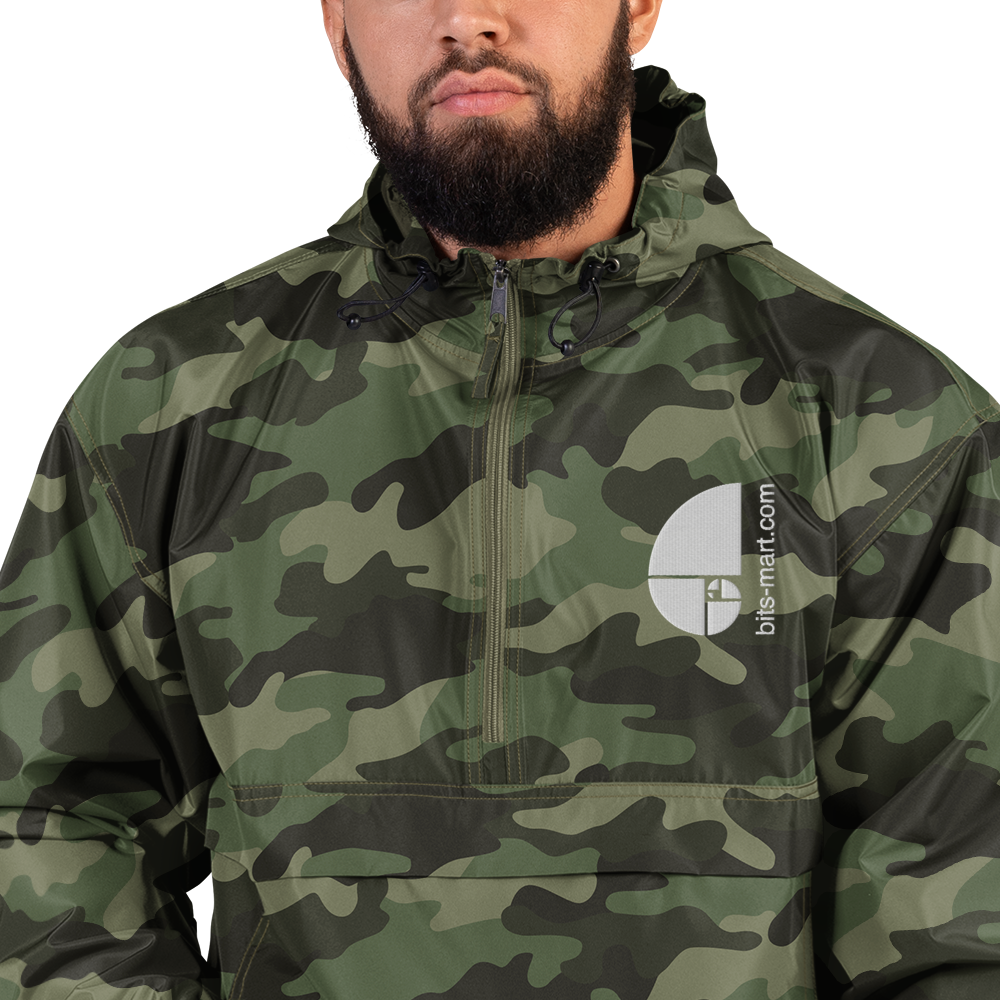 Embroidered Champion Packable Jacket — Olive Green Camo