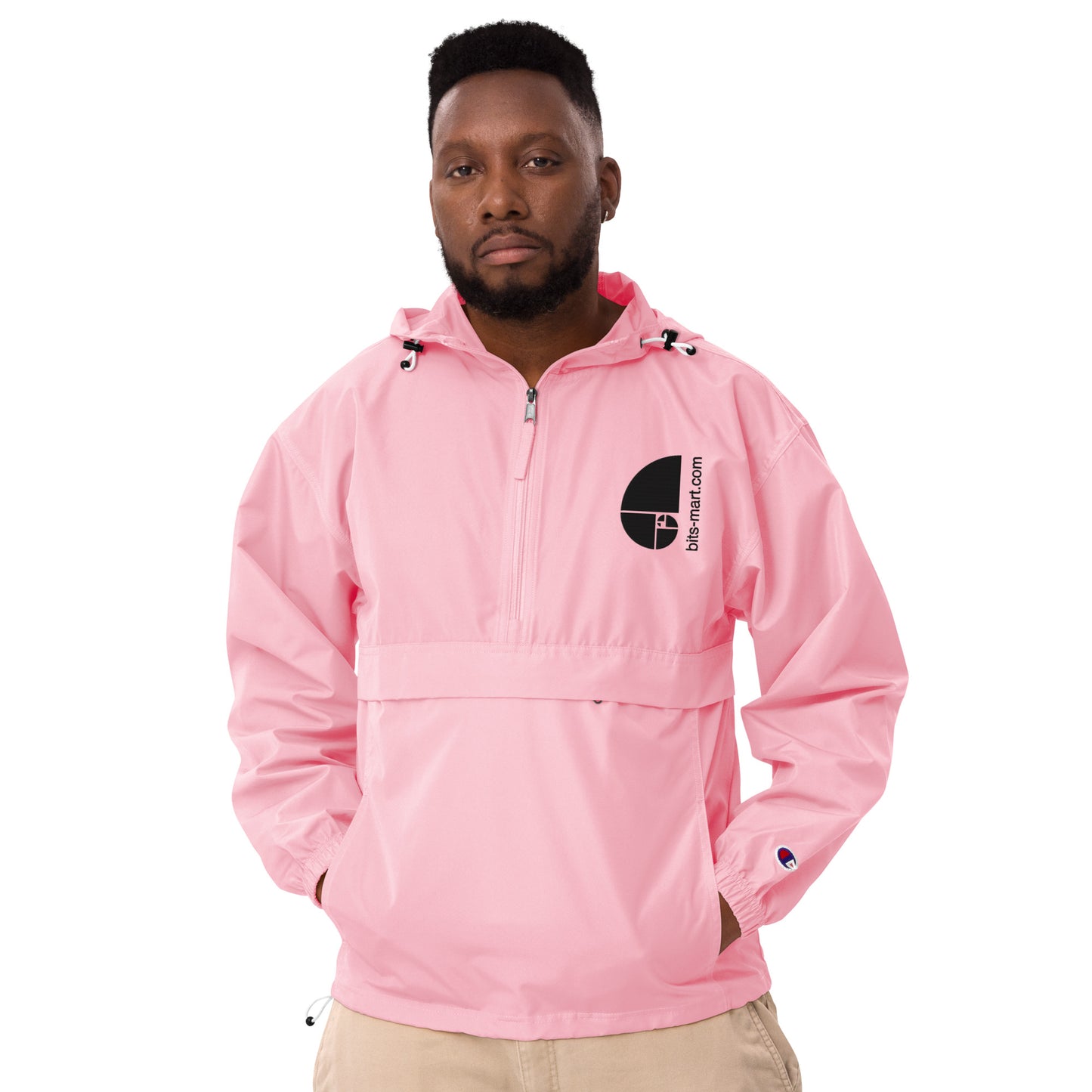 Embroidered Champion Packable Jacket — Pink