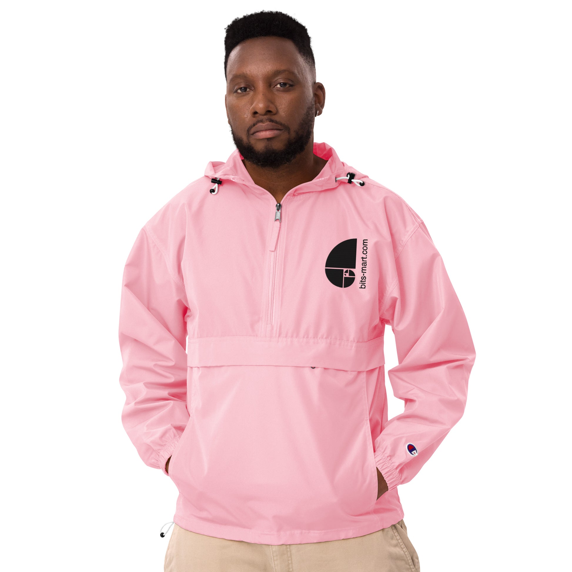 Embroidered Champion Packable Jacket — Pink