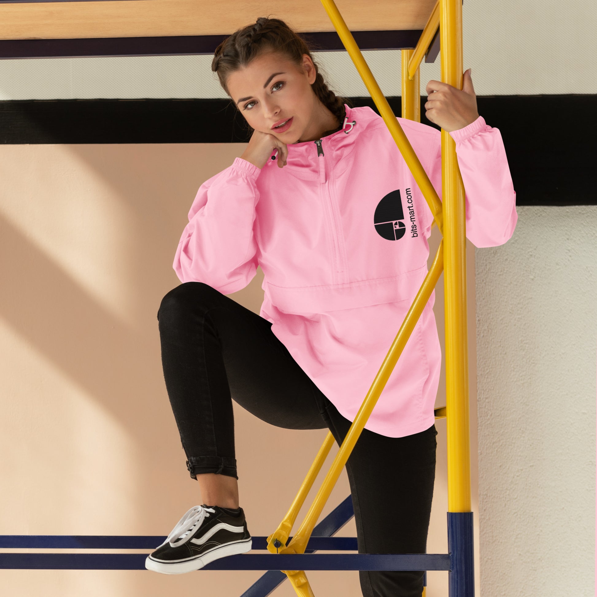 Embroidered Champion Packable Jacket — Pink