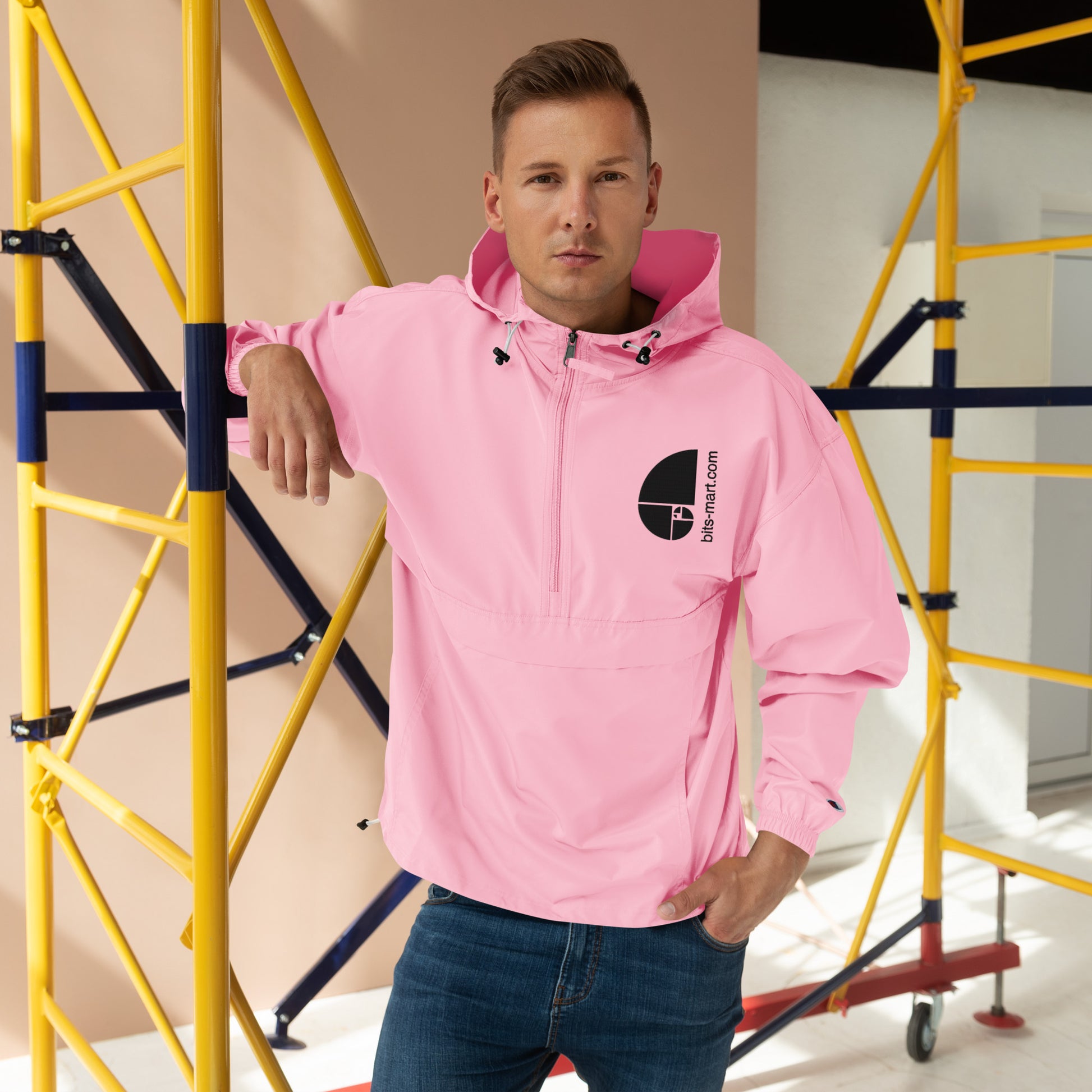 Embroidered Champion Packable Jacket — Pink