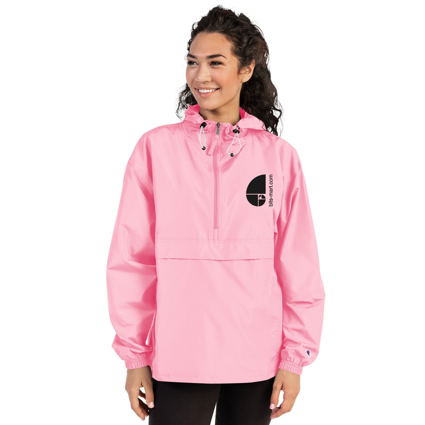 Embroidered Champion Packable Jacket — Pink