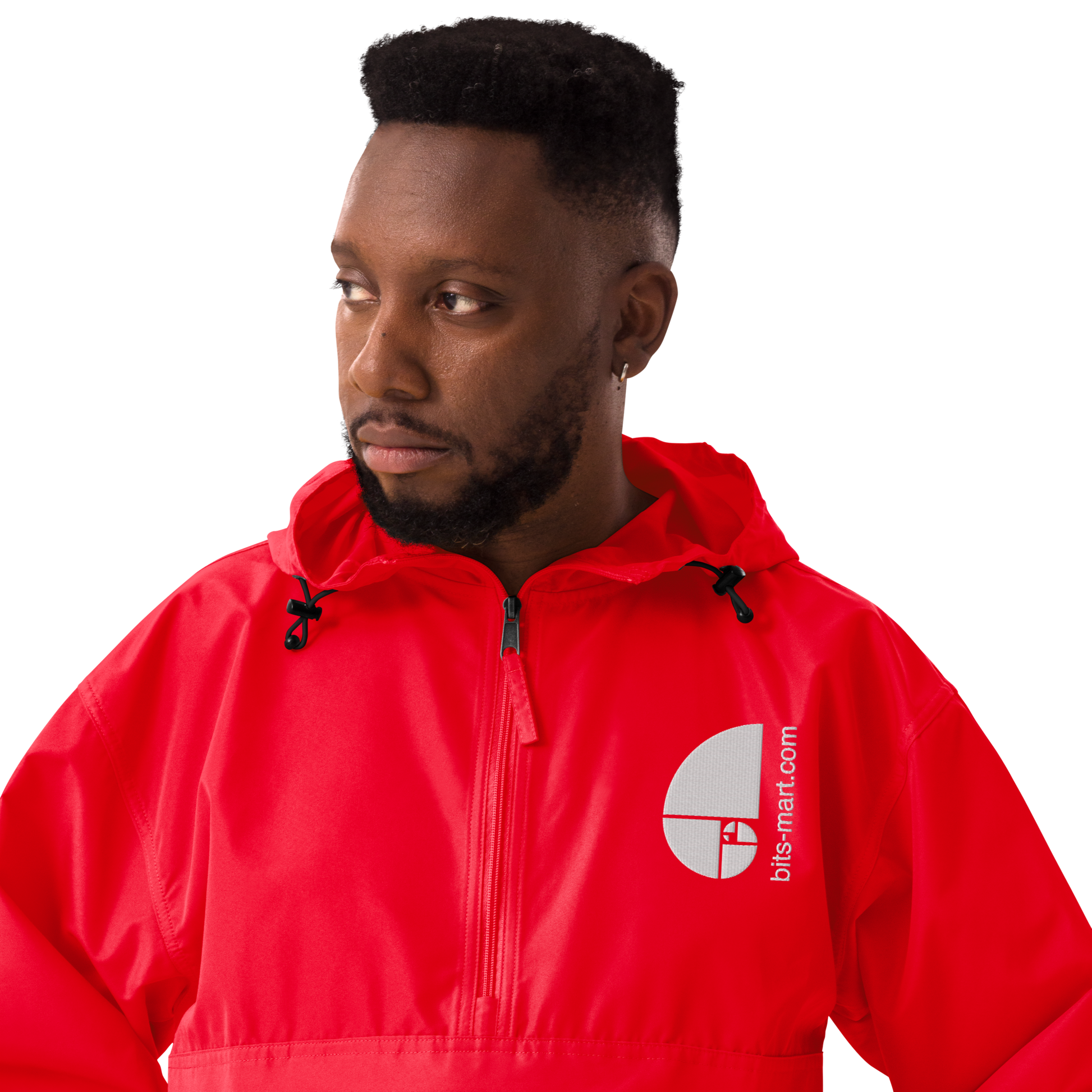Embroidered Champion Packable Jacket — Red