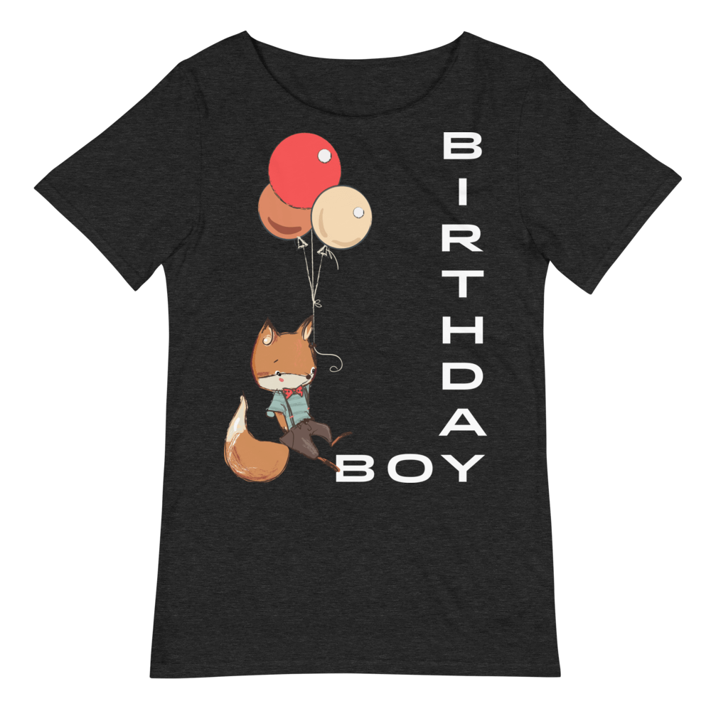 Men's Birthday Boy Relaxed Fit Raw Neck Tee with Cute Fox - Dark Grey Heather