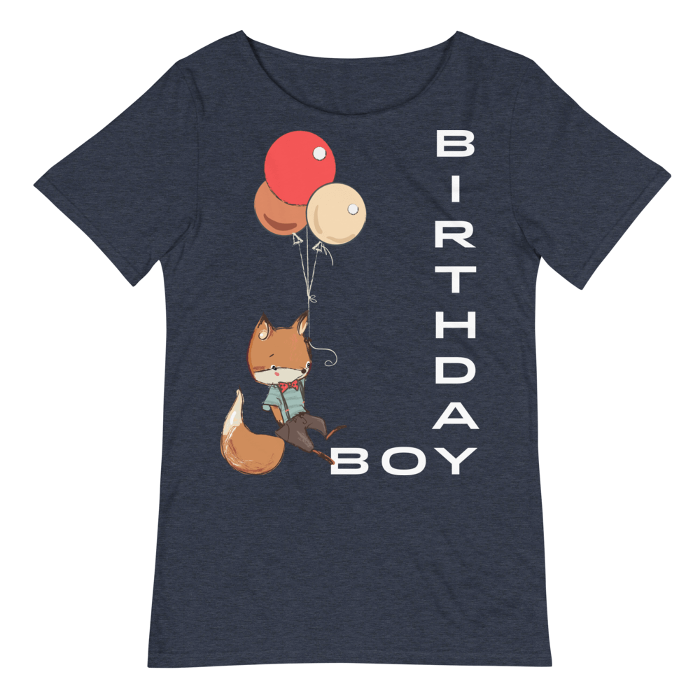 Men's Birthday Boy Relaxed Fit Raw Neck Tee with Cute Fox - Heather Navy