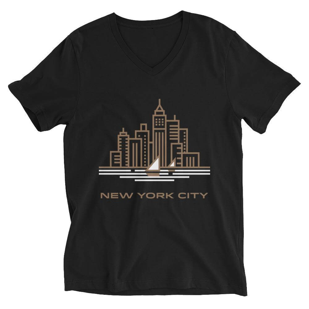 New York City in Sandal V-Neck T-shirt - Black