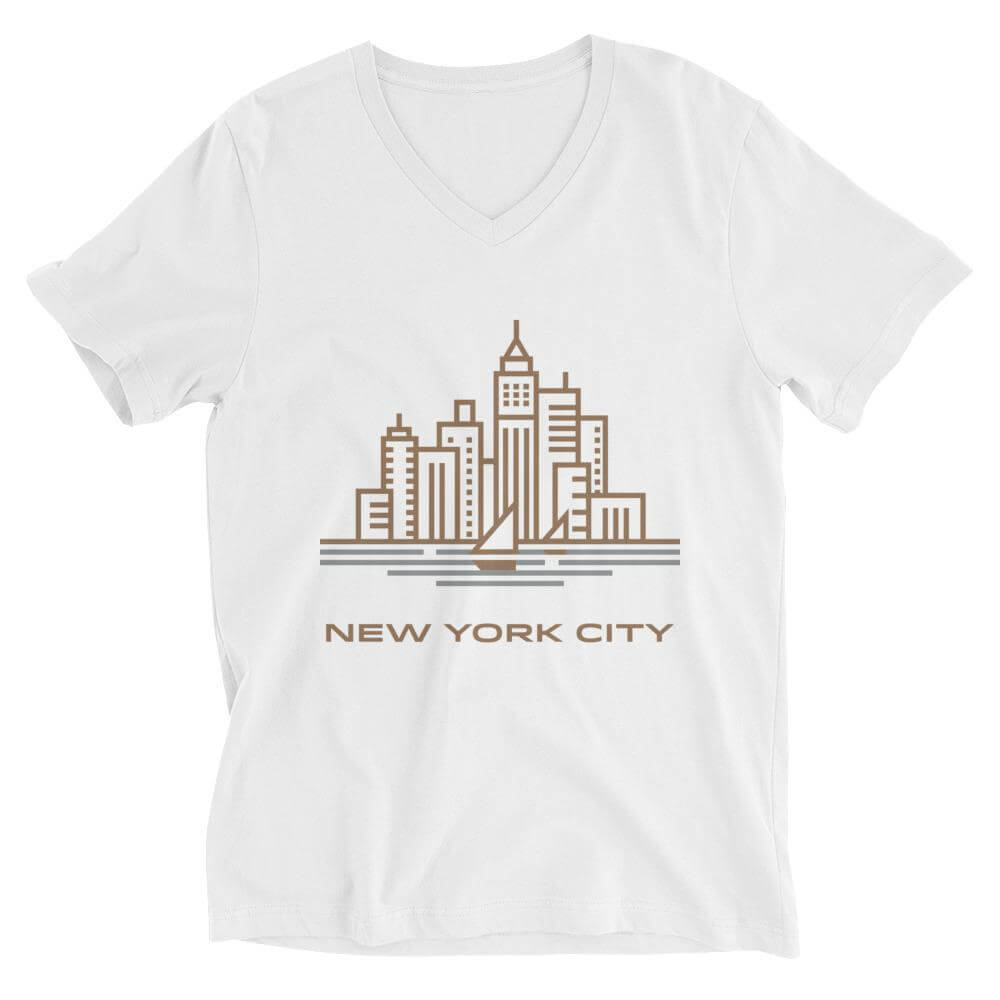 New York City in Sandal V-Neck T-shirt - White